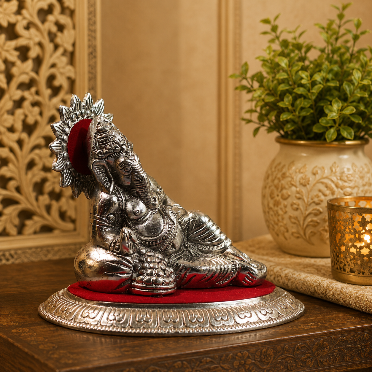 Handcrafted Metal Reclining Lord Ganesha Idol Statue | Decorative Ganesh Murti for Home Temple, Office Desk, Living Room, Diwali Decor, Housewarming & Spiritual Gift
