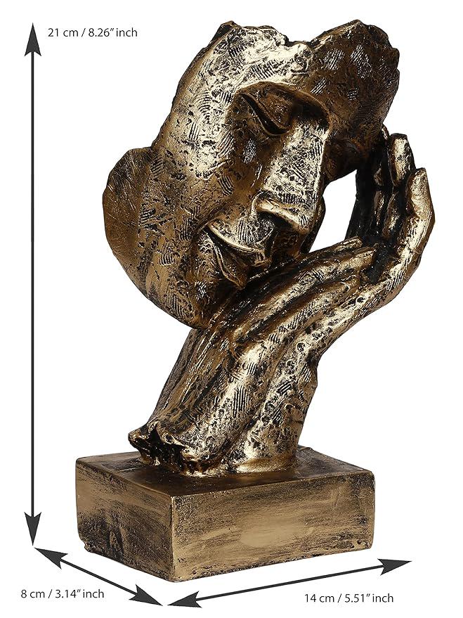 Abstract Face Resin Sculpture | Antique Textured Thinker Statue, Home Office Decor