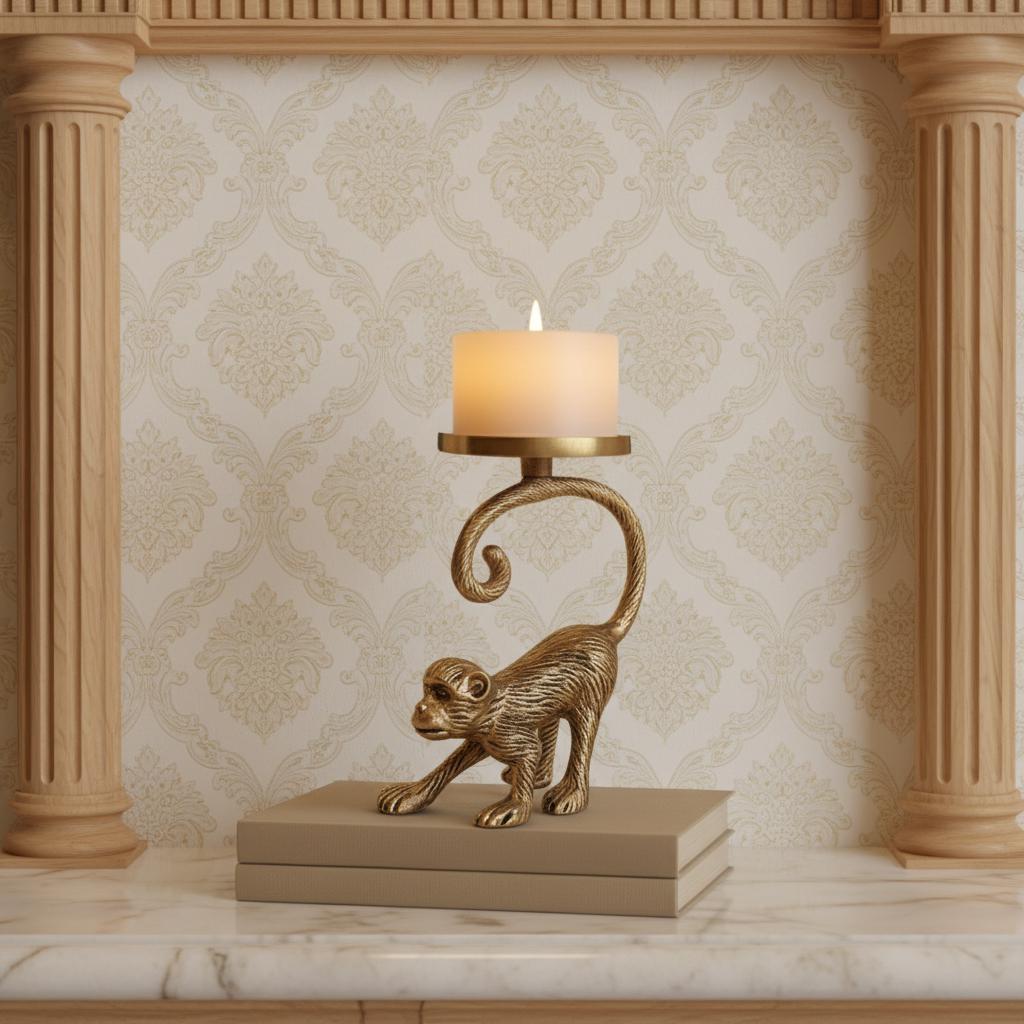 Solid Brass Monkey Candle Holder | Playful Animal Figurine Home Decor