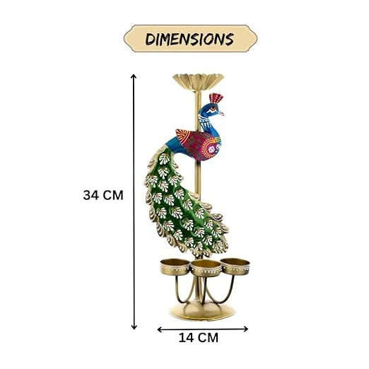 CraftVatika Elegant Metal Peacock Candle Holder -for Home Decoration Diwali, Intricate Design Tealight Candle Holders for Home Diwali Decor, Handpainted Tealight Candle Holder (Double Side)