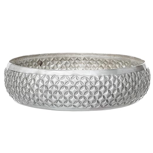eCraftIndia Floral Silver Metal Urli Bowl for Home Decoration Office Tv Unit Kitchen Showpiece for Good Luck | Urli for Floating Candles Flowers for Pooja Room Entryway Living Room Diwali Gift