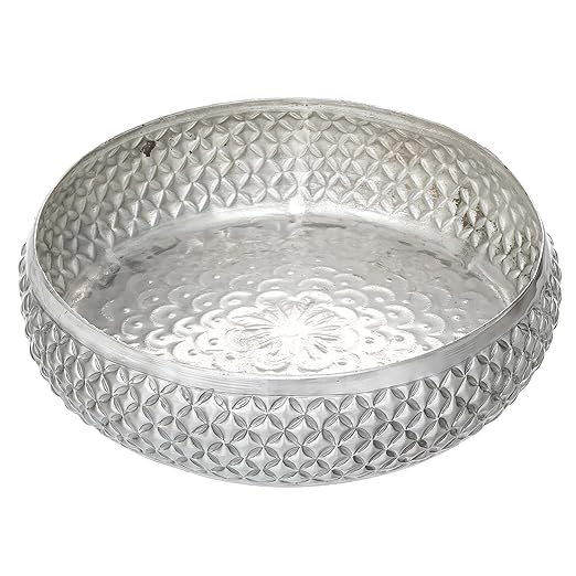 eCraftIndia Floral Silver Metal Urli Bowl for Home Decoration Office Tv Unit Kitchen Showpiece for Good Luck | Urli for Floating Candles Flowers for Pooja Room Entryway Living Room Diwali Gift