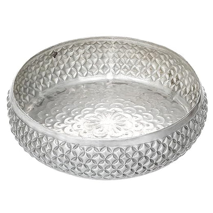eCraftIndia Floral Silver Metal Urli Bowl for Home Decoration Office Tv Unit Kitchen Showpiece for Good Luck | Urli for Floating Candles Flowers for Pooja Room Entryway Living Room Diwali Gift