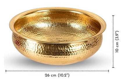 BEHOMA Classic Golden Aluminium Hammered 10" inch Urli | Navratri Durga Puja Indoor Outdoor Center Table Flower Decorative Bowl | Urali for Haldi, Mehandi, Wedding & Home Decor, Brass Finish 1Pc, 2l