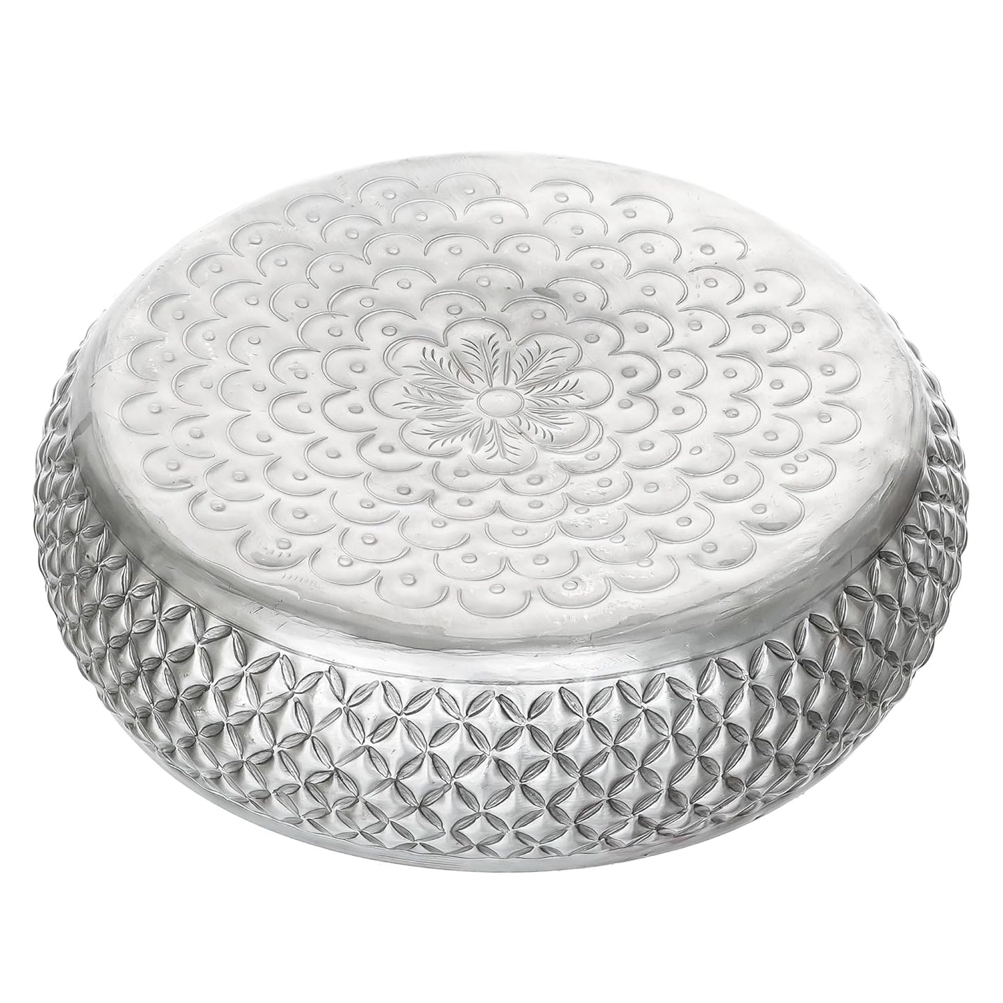 eCraftIndia Floral Silver Metal Urli Bowl for Home Decoration Office Tv Unit Kitchen Showpiece for Good Luck | Urli for Floating Candles Flowers for Pooja Room Entryway Living Room Diwali Gift