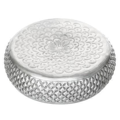 eCraftIndia Floral Silver Metal Urli Bowl for Home Decoration Office Tv Unit Kitchen Showpiece for Good Luck | Urli for Floating Candles Flowers for Pooja Room Entryway Living Room Diwali Gift