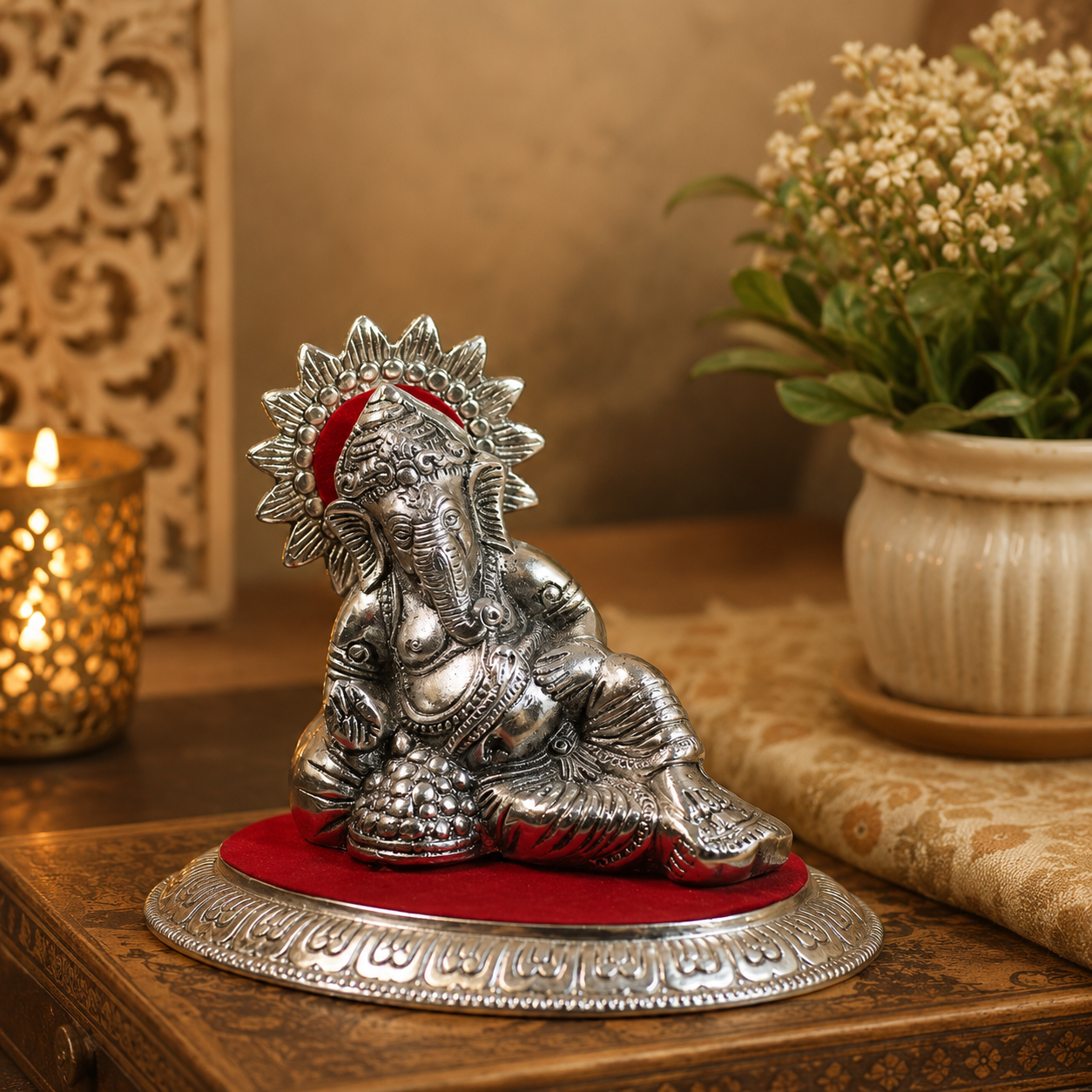 Handcrafted Metal Reclining Lord Ganesha Idol Statue | Decorative Ganesh Murti for Home Temple, Office Desk, Living Room, Diwali Decor, Housewarming & Spiritual Gift