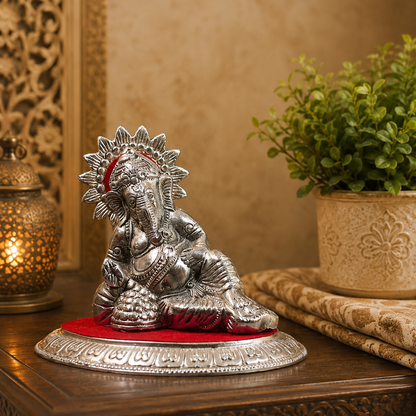 Handcrafted Metal Reclining Lord Ganesha Idol Statue | Decorative Ganesh Murti for Home Temple, Office Desk, Living Room, Diwali Decor, Housewarming & Spiritual Gift