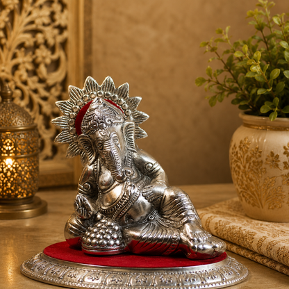 Handcrafted Metal Reclining Lord Ganesha Idol Statue | Decorative Ganesh Murti for Home Temple, Office Desk, Living Room, Diwali Decor, Housewarming & Spiritual Gift