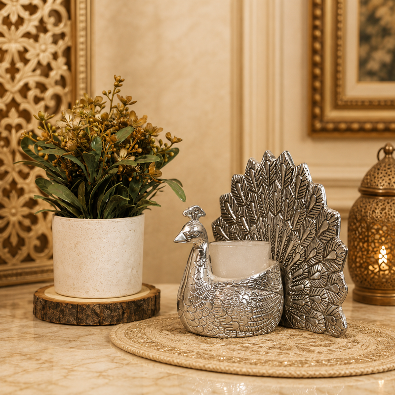 Handcrafted Metal Peacock Tealight Candle Holder | Decorative Peacock Candle Stand for Home Decor, Living Room, Diwali, Wedding Table Centerpiece & Housewarming Gift
