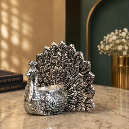 Handcrafted Metal Peacock Tealight Candle Holder | Decorative Peacock Candle Stand for Home Decor, Living Room, Diwali, Wedding Table Centerpiece & Housewarming Gift