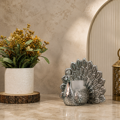 Handcrafted Metal Peacock Tealight Candle Holder | Decorative Peacock Candle Stand for Home Decor, Living Room, Diwali, Wedding Table Centerpiece & Housewarming Gift