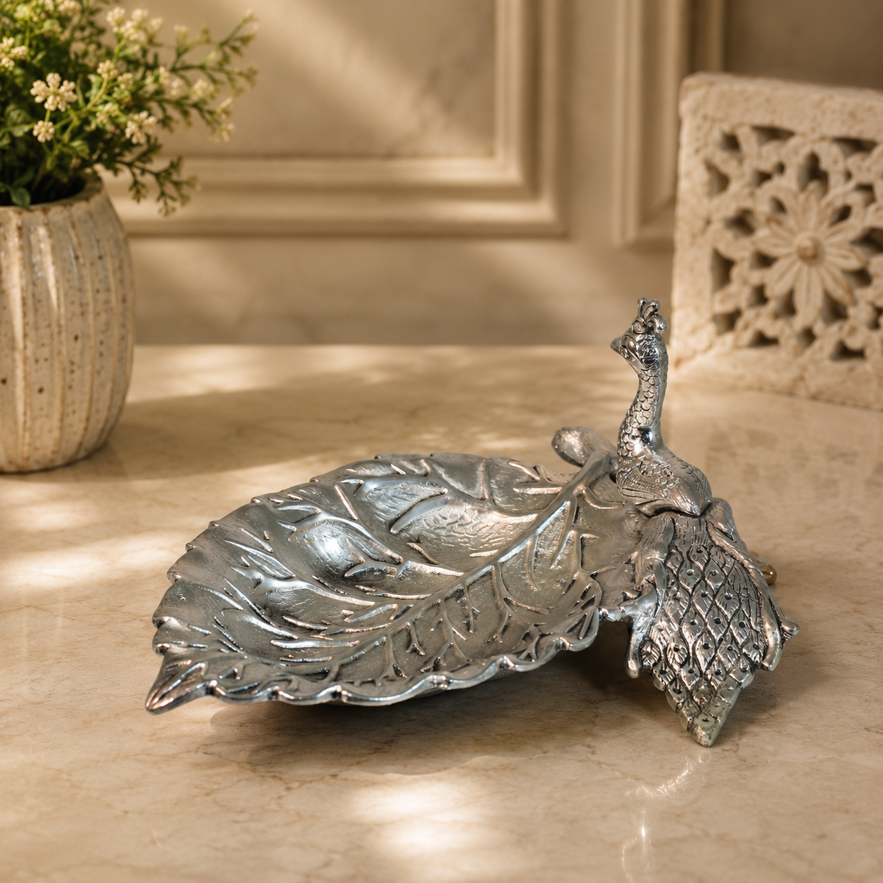 Handcrafted Metal Peacock Decorative Bowl | Elegant Trinket Dish, Dry Fruit Serving Bowl, Jewelry Holder, Candy Dish, Home Decor, Housewarming & Festival Gift