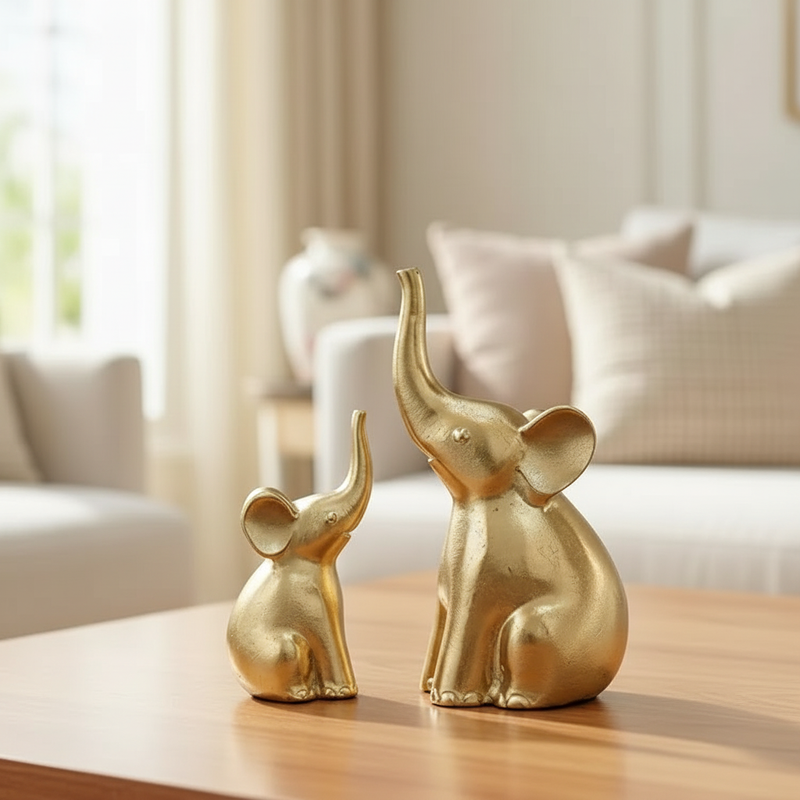 Aluminium Elephant Set of 2 Decorative Figurine Showpiece with Gift Box | Elegant Modern Tabletop Art for Living Room, Office, Bedroom, Shelf Display | Home Decor Accent (Large + Medium)