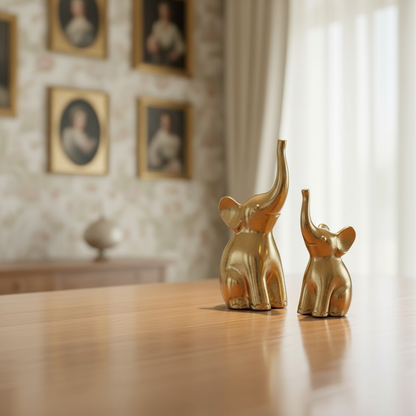 BEHOMA Aluminium Elephant Set of 2 Decorative Figurine Showpiece with Gift Box | Elegant Modern Tabletop Art for Living Room, Office, Bedroom, Shelf Display | Home Decor Accent (Large + Medium)