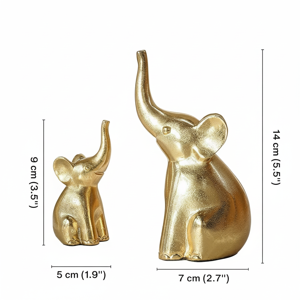 BEHOMA Aluminium Elephant Set of 2 Decorative Figurine Showpiece with Gift Box | Elegant Modern Tabletop Art for Living Room, Office, Bedroom, Shelf Display | Home Decor Accent (Large + Medium)