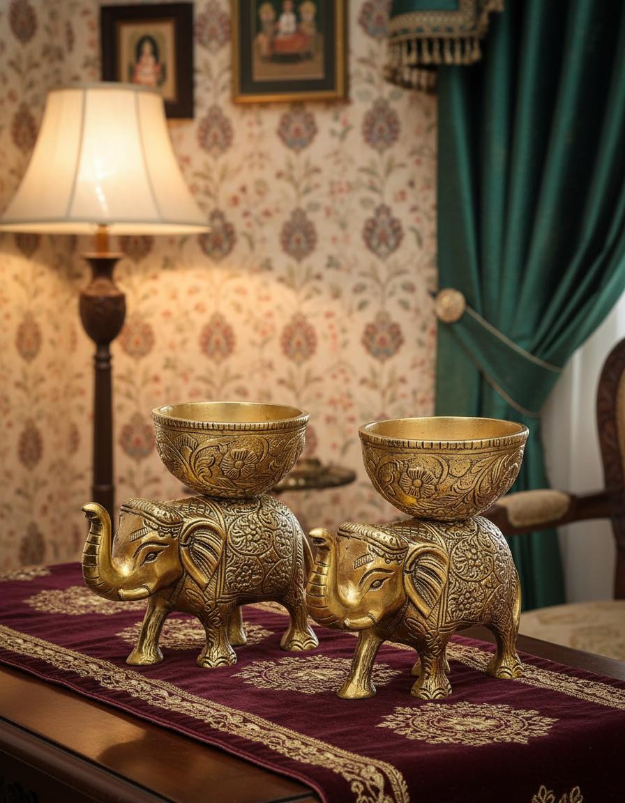 Metal Elephant Bowl Set | Indian Festive Table Decor