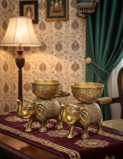 Metal Elephant Bowl Set | Indian Festive Table Decor