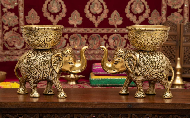 Metal Elephant Bowl Set | Indian Festive Table Decor