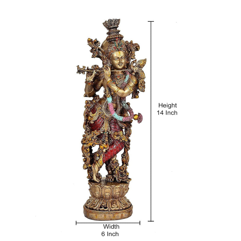 Handmade Resin Krishna Statue with Flute | Hindu God Home Temple Decor