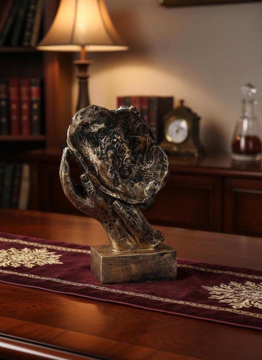Abstract Face Resin Sculpture | Antique Textured Thinker Statue, Home Office Decor