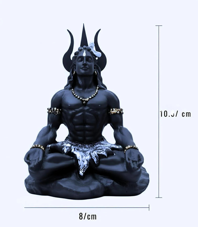 Adiyogi Shiva Statue | Matte Black Resin Murti, Hindu Temple Decor