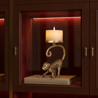 Solid Brass Monkey Candle Holder | Playful Animal Figurine Home Decor
