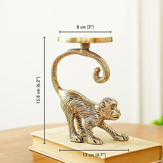 Solid Brass Monkey Candle Holder | Playful Animal Figurine Home Decor