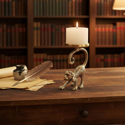 Solid Brass Monkey Candle Holder | Playful Animal Figurine Home Decor
