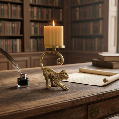 Solid Brass Monkey Candle Holder | Playful Animal Figurine Home Decor