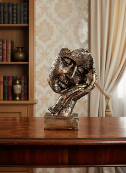 Abstract Face Resin Sculpture | Antique Textured Thinker Statue, Home Office Decor