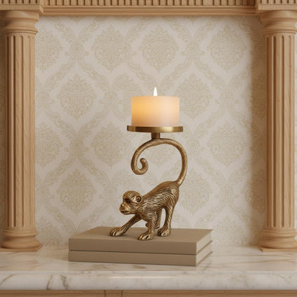 Solid Brass Monkey Candle Holder | Playful Animal Figurine Home Decor