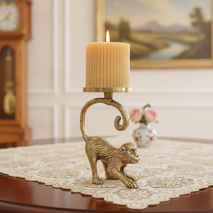Solid Brass Monkey Candle Holder | Playful Animal Figurine Home Decor