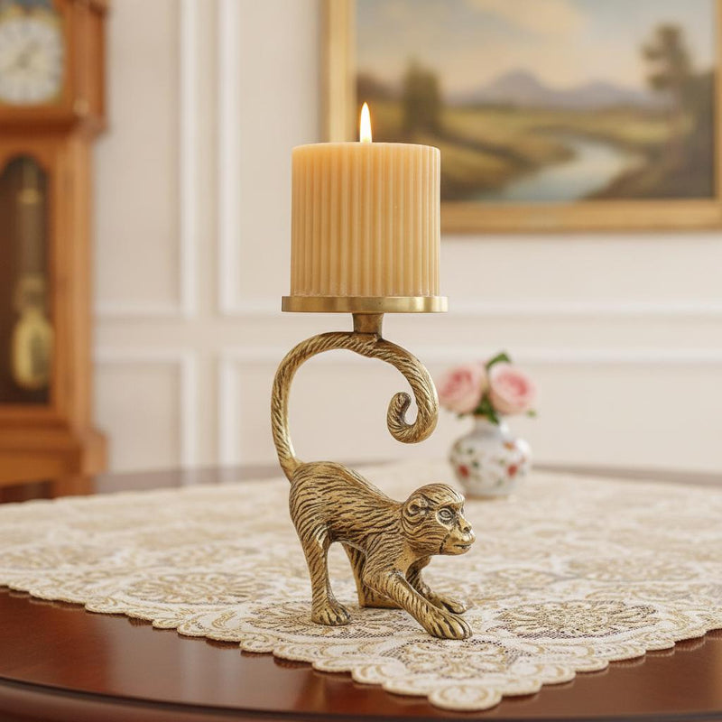 Solid Brass Monkey Candle Holder | Playful Animal Figurine Home Decor