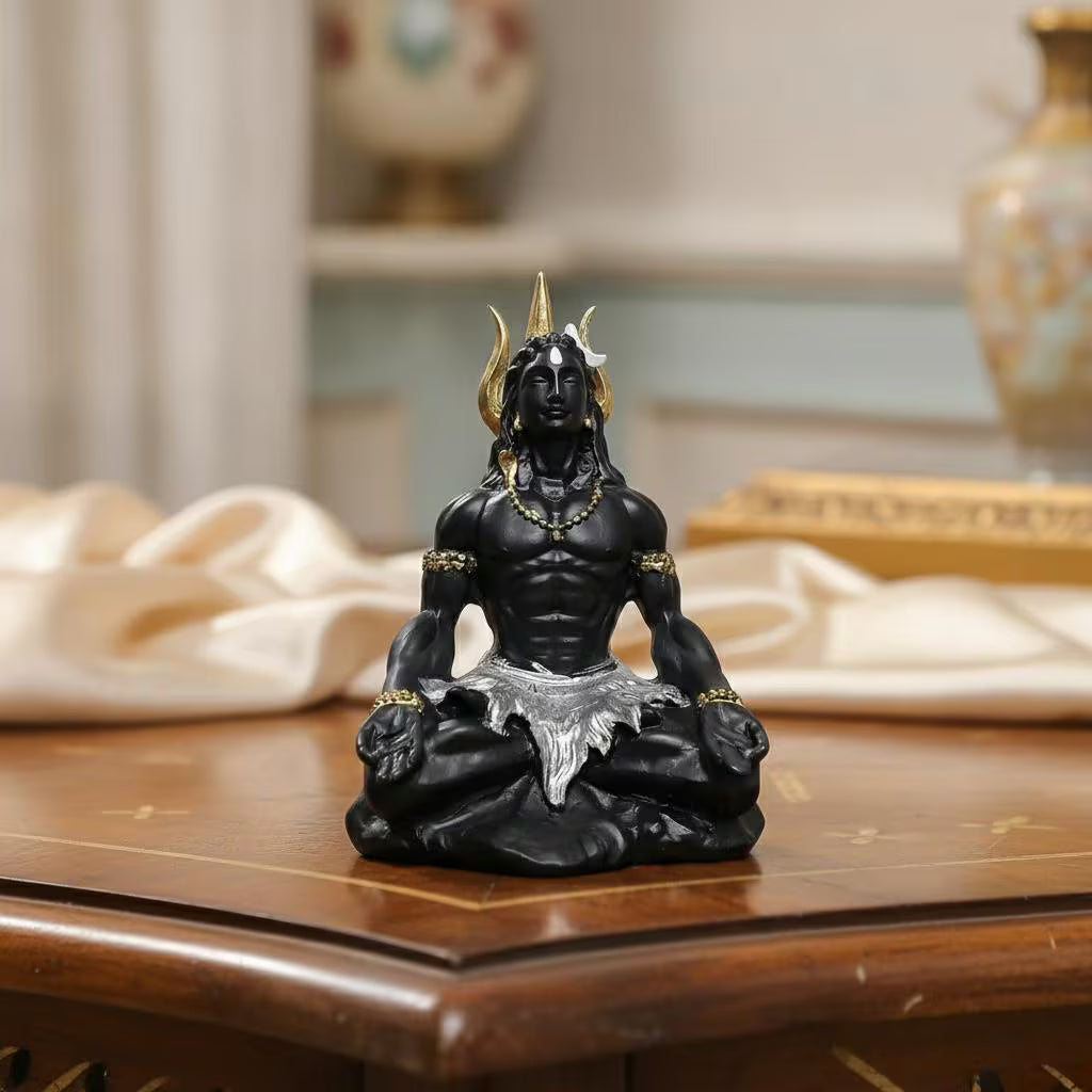 Meditating Lord Shiva Resin Statue, Mahadev Idol, Yoga Figurine, Spiritual Home Decor