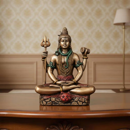 Meditating Lord Shiva Resin Statue, Antique Finish Spiritual Idol, Home Temple Decor