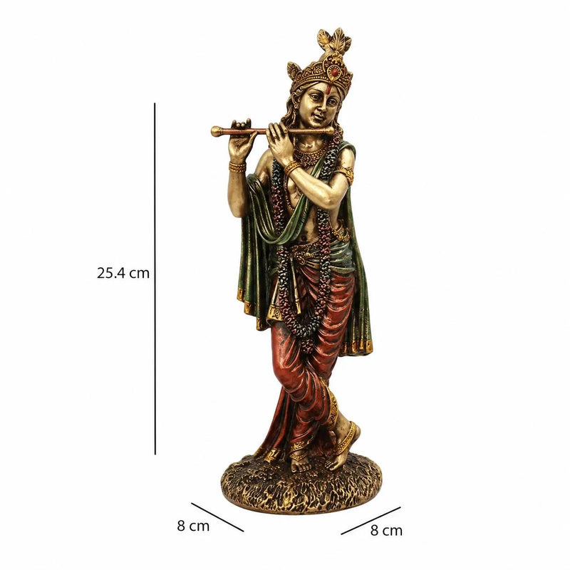 Lord Krishna Flute Playing Statue, Hand-Painted Resin Hindu Idol, Spiritual Home Temple Decor