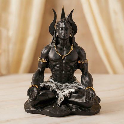 Adiyogi Shiva Statue | Matte Black Resin Murti, Hindu Temple Decor