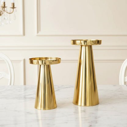 Behoma Solid Large Metal Pillar Candle Holders with Gift Box | Centerpieces for Home Decor Coffee Table | Candles Stand for Wedding Gift, Housewarming | Golden, Set of 2 (Candles are not Included)