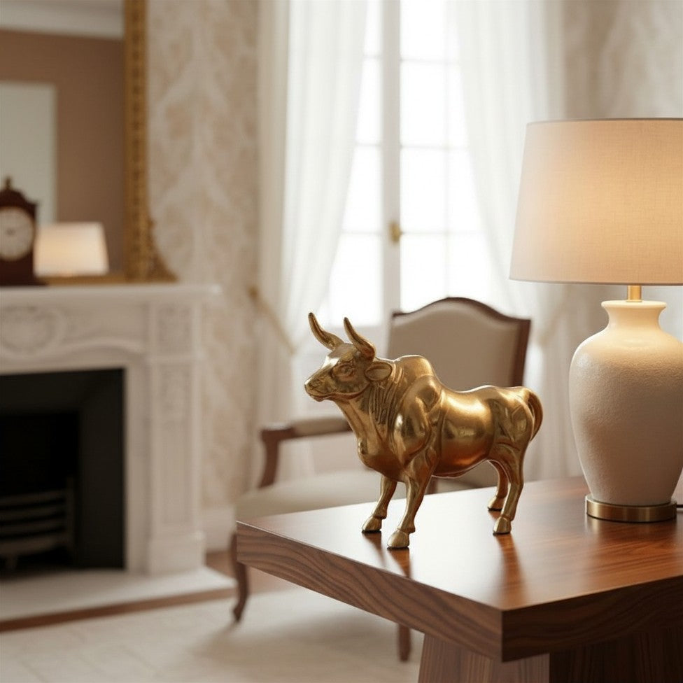 BEHOMA Aluminium Bull Decorative Figurine Showpiece with Gift Box | Elegant Modern Tabletop Art Showpiece for Living Room, Office, Bedroom, Shelf Display | Premium Home Decor Accent
