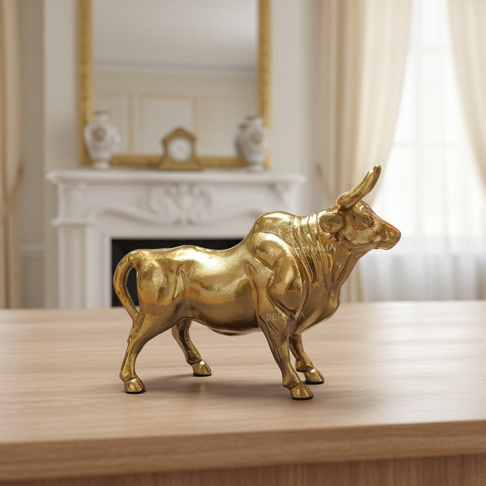 BEHOMA Aluminium Bull Decorative Figurine Showpiece with Gift Box | Elegant Modern Tabletop Art Showpiece for Living Room, Office, Bedroom, Shelf Display | Premium Home Decor Accent