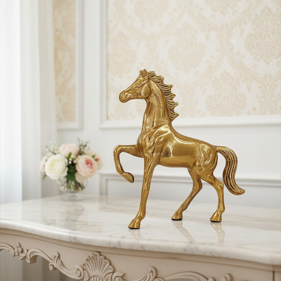 BEHOMA Aluminium Horse Decorative Figurine Showpiece with Gift Box | Elegant Modern Tabletop Art Showpiece for Living Room, Office, Bedroom, Shelf Display | Premium Home Decor Accent