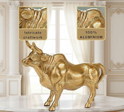 BEHOMA Aluminium Bull Decorative Figurine Showpiece with Gift Box | Elegant Modern Tabletop Art Showpiece for Living Room, Office, Bedroom, Shelf Display | Premium Home Decor Accent
