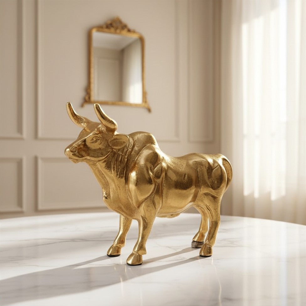 BEHOMA Aluminium Bull Decorative Figurine Showpiece with Gift Box | Elegant Modern Tabletop Art Showpiece for Living Room, Office, Bedroom, Shelf Display | Premium Home Decor Accent