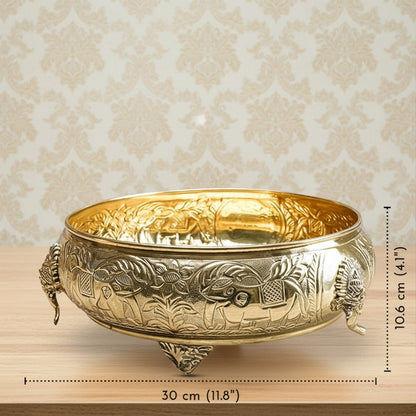 Click to see full view   2 VIDEOS     4+ BEHOMA Ethnic Carved Elephant Design 12 Inch Brass Urli Decor Bowl, Golden Center Table Flower Decorative Bowl for Home Decor, Urali for Diwali, Navratri Pooja, Durga Puja & Deepawali Decoration, 1 pc